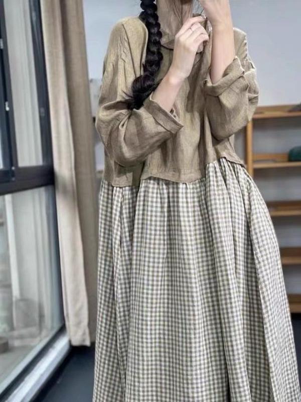 투톤 라운드카라 코튼원피스 스트라이프 빅카라 바캉스 긴팔 허리스트링 카라원피스 캉캉 사진 색상 L 45~60kg - 상세 이미지 4