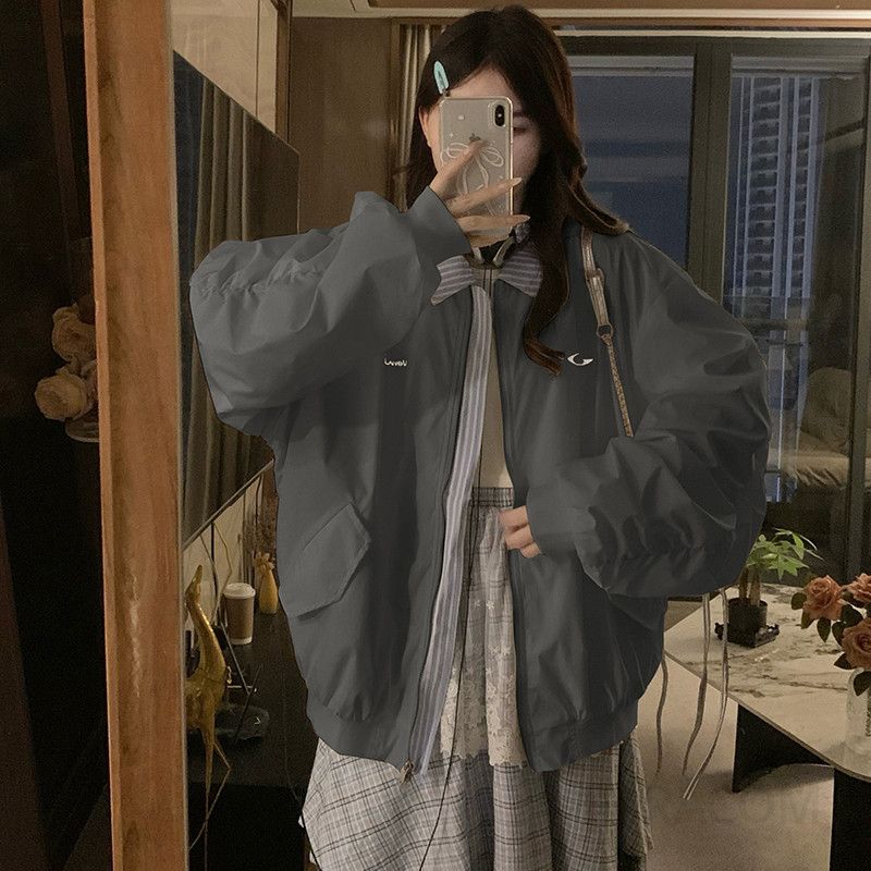 여성 빅사이즈 루즈핏 오버핏 데일리 캐주얼 바람막이 점퍼 항공점퍼 간절기 아우터 봄 가을 - 상세 이미지 4