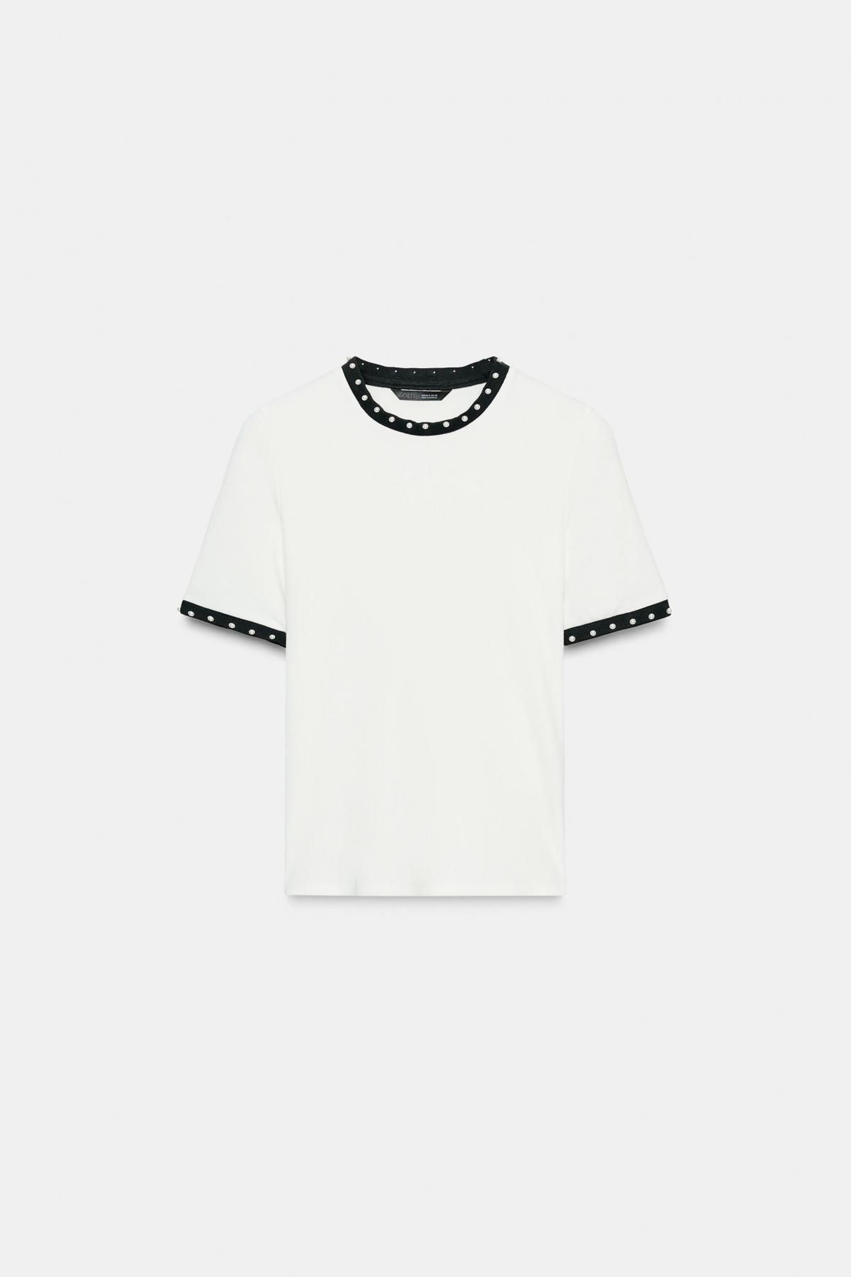 자라 청키 니트 진주 장식 반팔 티셔츠 5644/939 WHITE - 메인 이미지