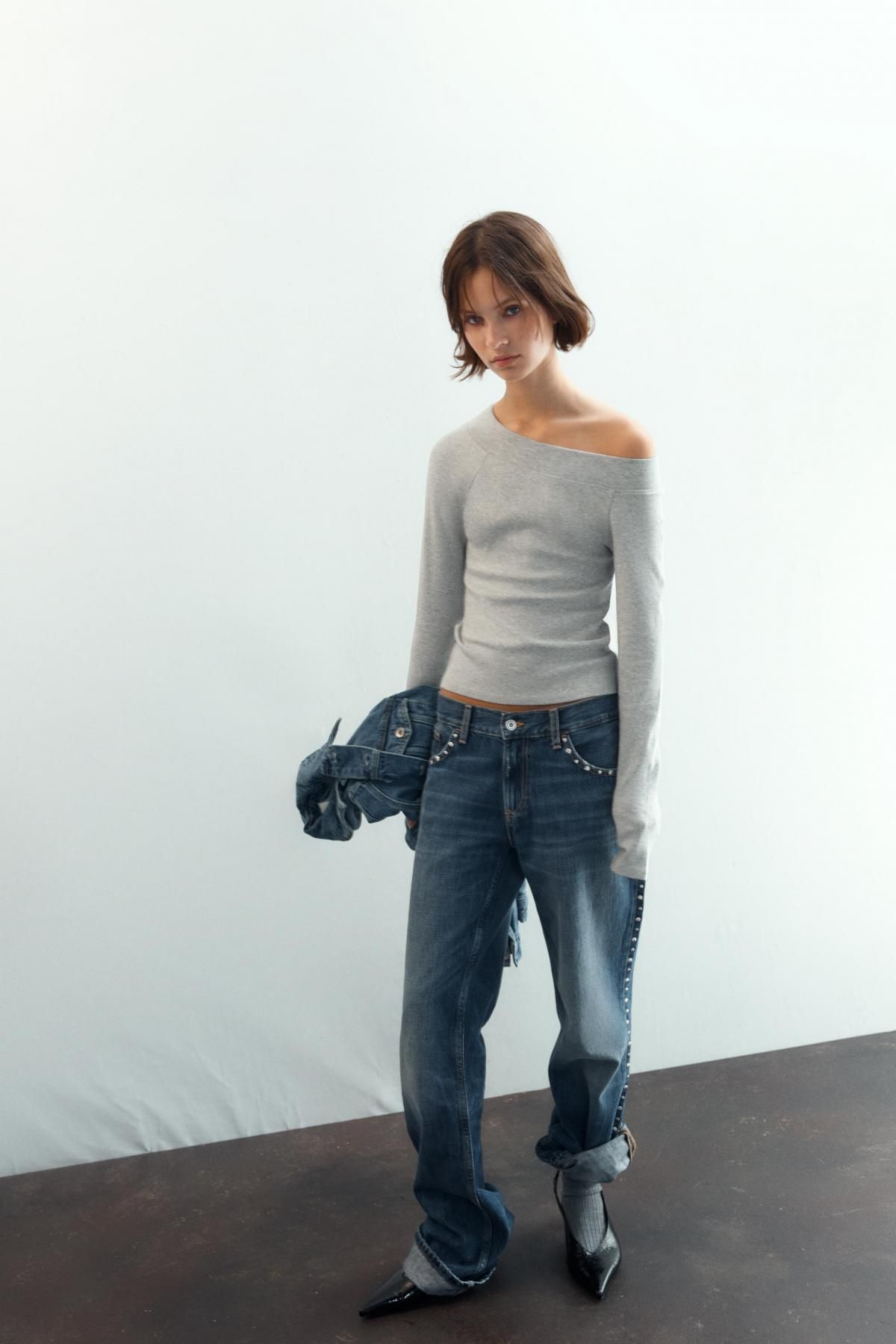 자라 슬림핏 골지 보트넥 라이트그레이 긴팔 티셔츠 3253/842 GREY MARL - 상세 이미지 2