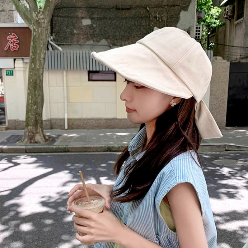리본 벙거지 버킷햇 선바이저 보넷 썬캡 와이드 여름 모자 골프 여성 여자 햇빛가리개 - 상세 이미지 3