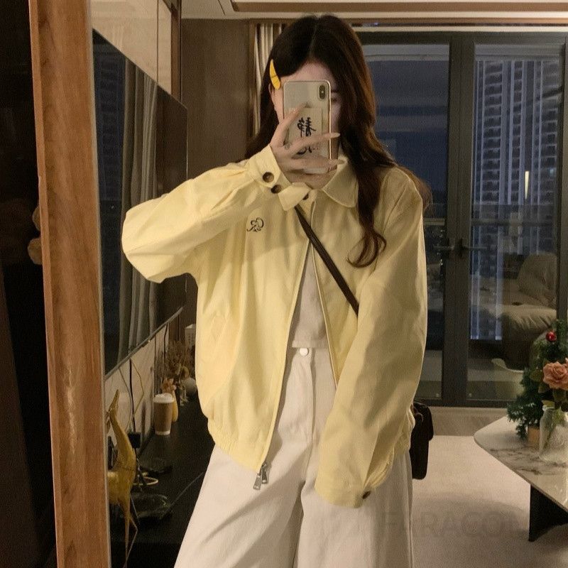 여성 빅사이즈 루즈핏 오버핏 카라넥 간절기 아우터 데일리 집업 점퍼 바람막이 트렌디 쇼트 봄버 자켓 오피스 캐주얼 봄 가을 - 상세 이미지 2