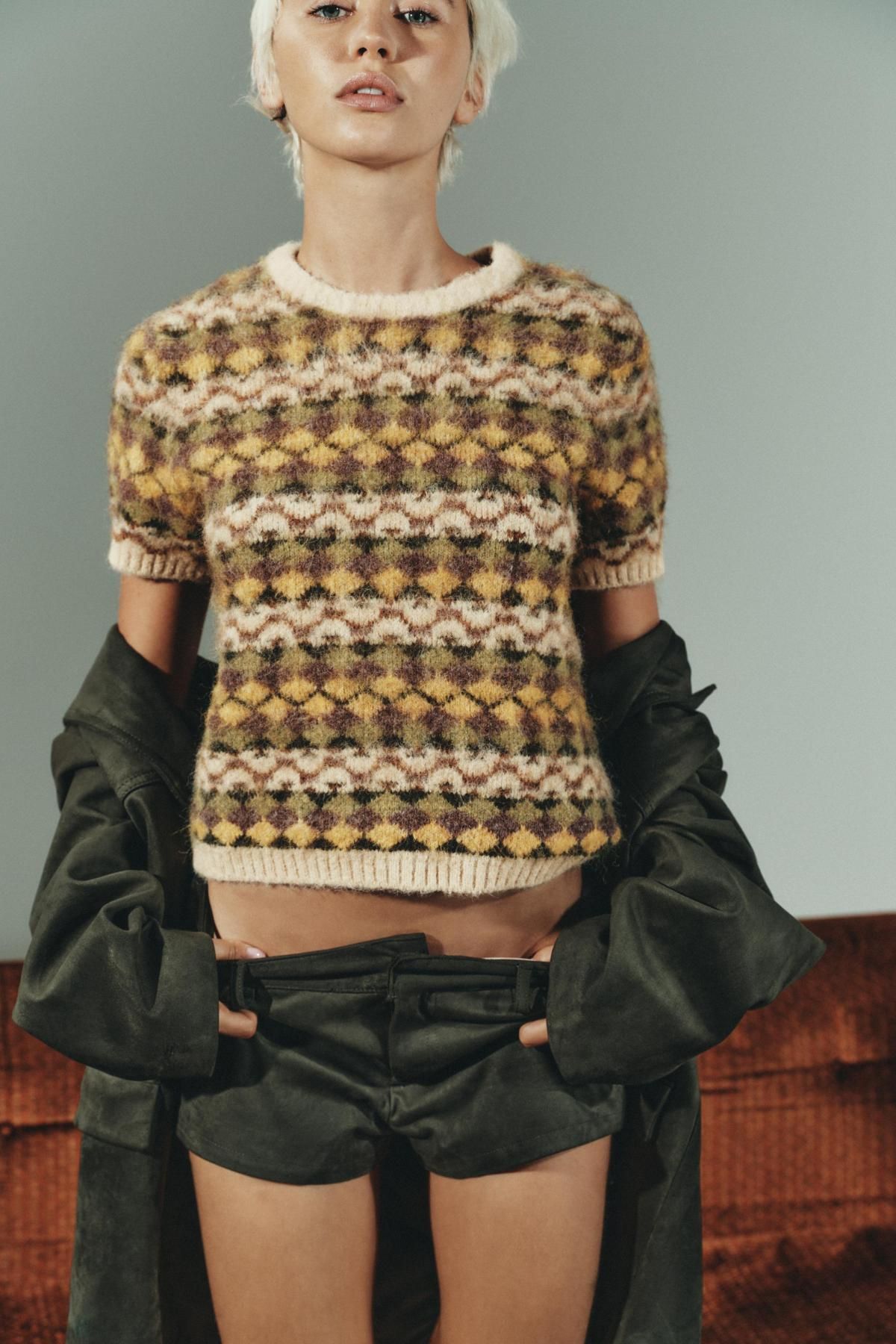 자라 브러쉬드 자카드 라운드넥 반팔 니트 스웨터 9874/105 MULTICOLOURED - 상세 이미지 3