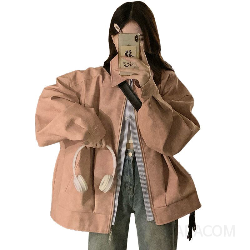 여성 오버핏 루즈핏 박시핏 카라넥 빅사이즈 지퍼 점퍼 자켓 데일리 캐주얼 스트릿 간절기 아우터 봄 가을 코디 - 상세 이미지 5