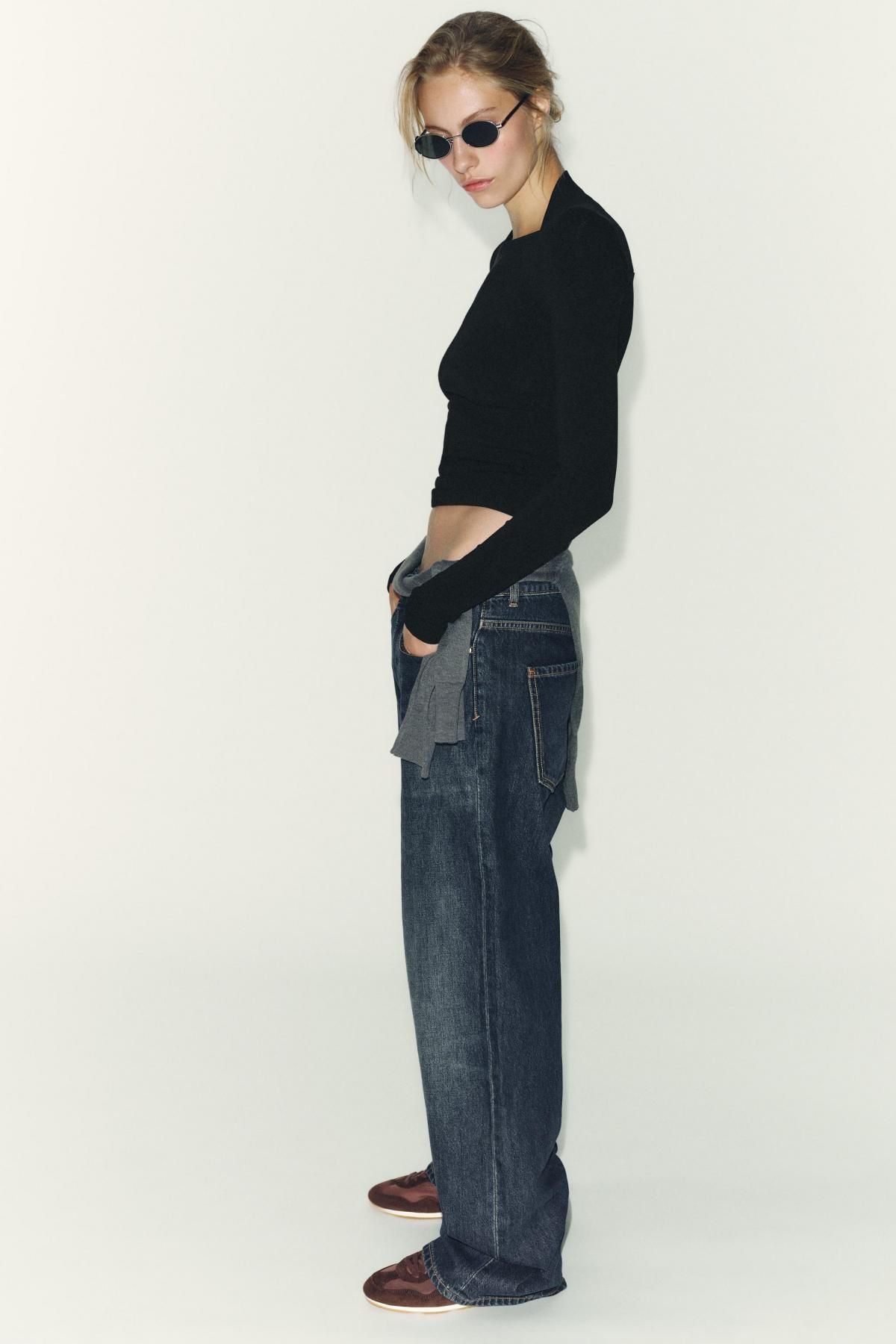 자라 슬림핏 스퀘어넥 골지 긴팔 티셔츠 4174/757 BLACK - 상세 이미지 5