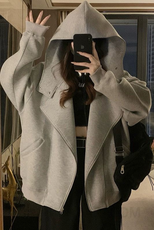여성 빅사이즈 오버핏 루즈핏 후드집업 언발란스 유니크 디자인 집업자켓 아우터 간절기 데일리 데이트룩 캠퍼스룩 가을 겨울 이미지 6