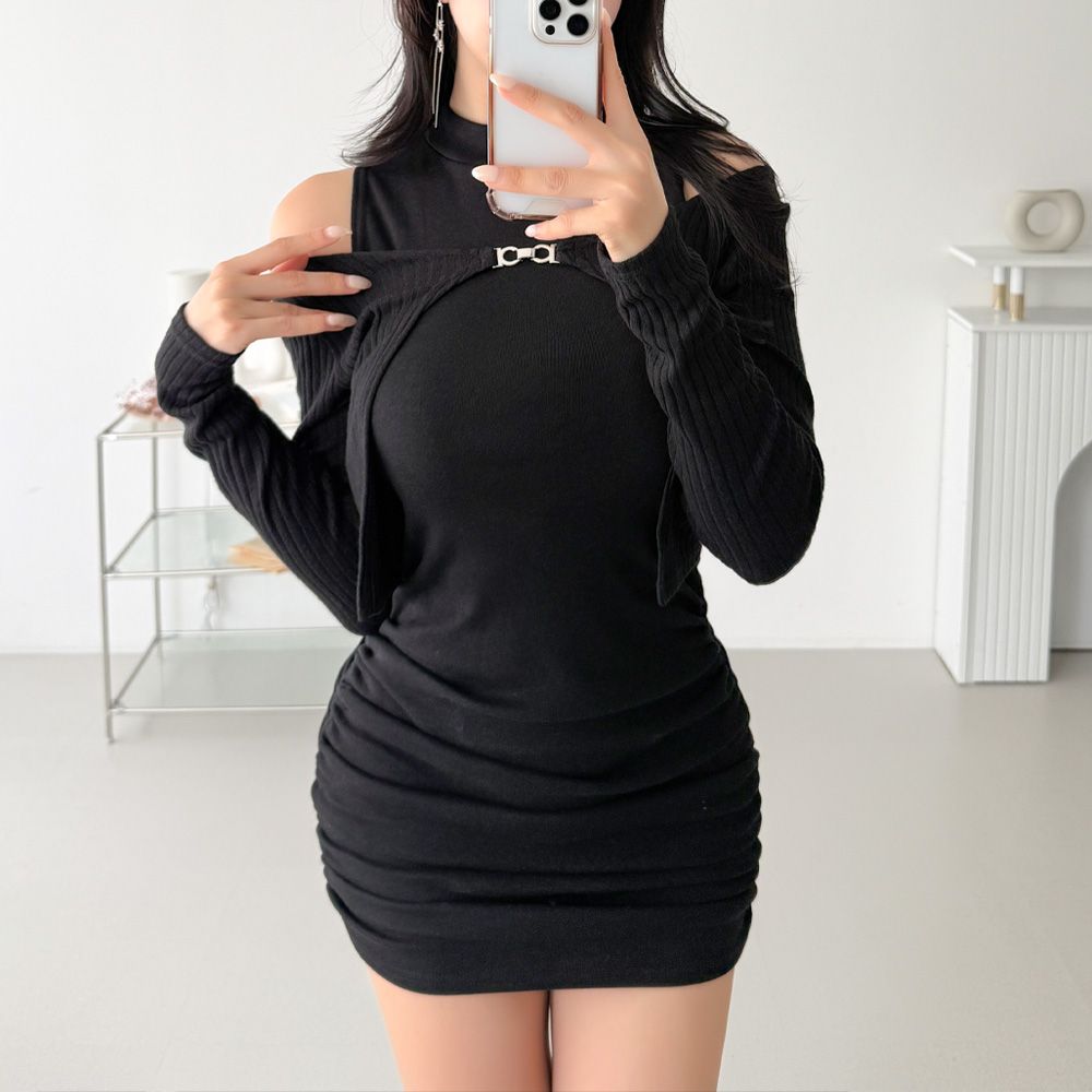 에더부 레이어드원피스 셔링 미니 반목 AB0101 - 상세 이미지 4