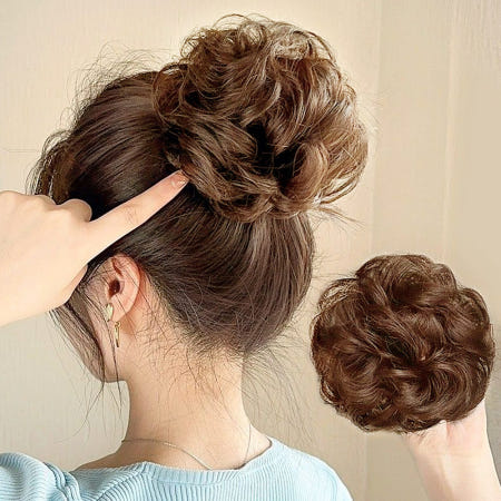 [혜명만물마트] 올림머리 파마머리 라이트브라운 인모헤어밴드가발 여성가발망 여자인모가발 면접가발 뒷통수가발