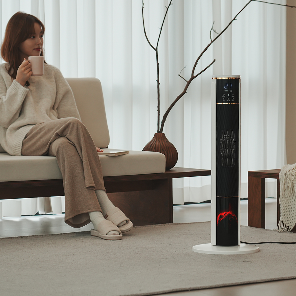 가정용 히터 PTC 온풍기 불멍 리모컨 사무실 타워형 난로 PT2033R