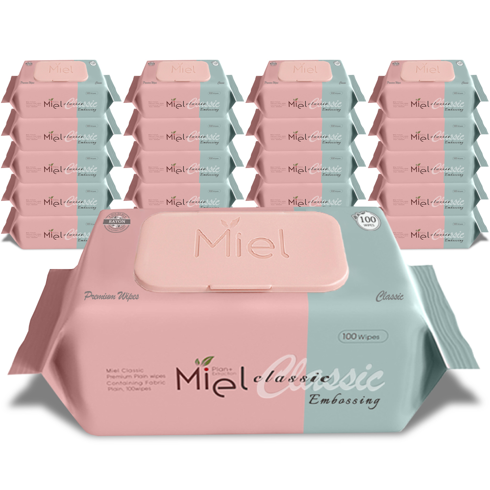 미엘 물티슈 클래식 엠보싱 캡형 100매 20팩 평량50g 저자극 안전한 순한 대용량