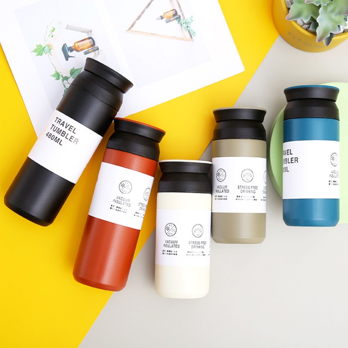 무지 트래블 텀블러 밀폐 보온 보냉 스텐 물병 350ml 500ml 용량 휴대용 여행용 - 상품 이미지
