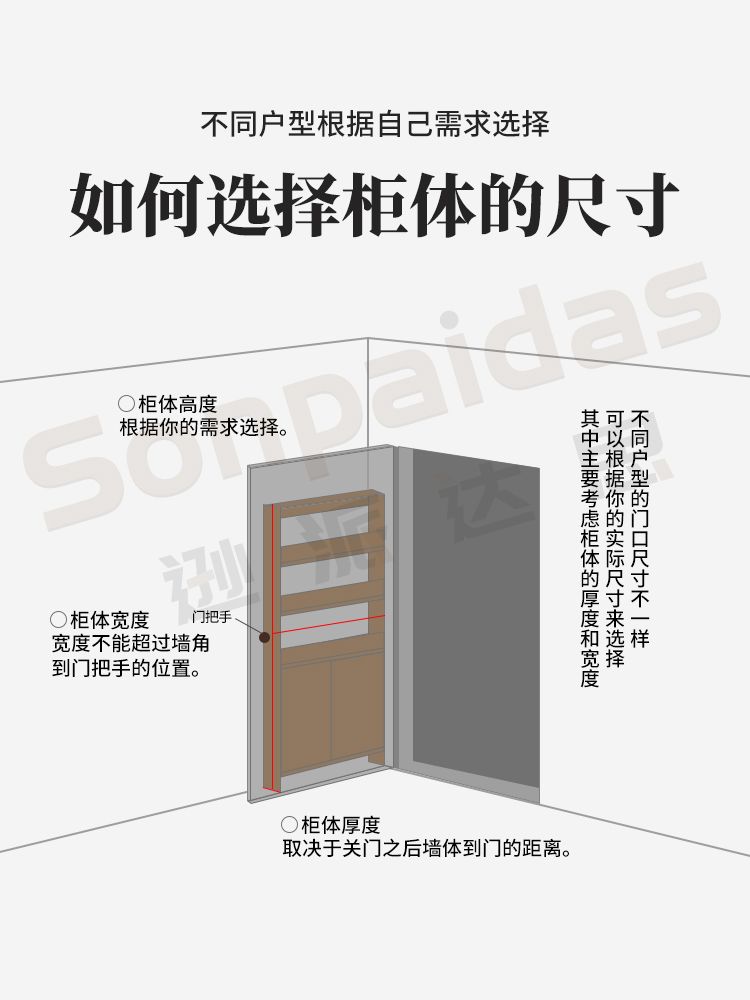 얇은 문뒤 선반장 수납장 공간 집 서랍장 폭좁은 틈새 좁은 도어 60x12x120cm 단단한 나무 - 상세 이미지 3