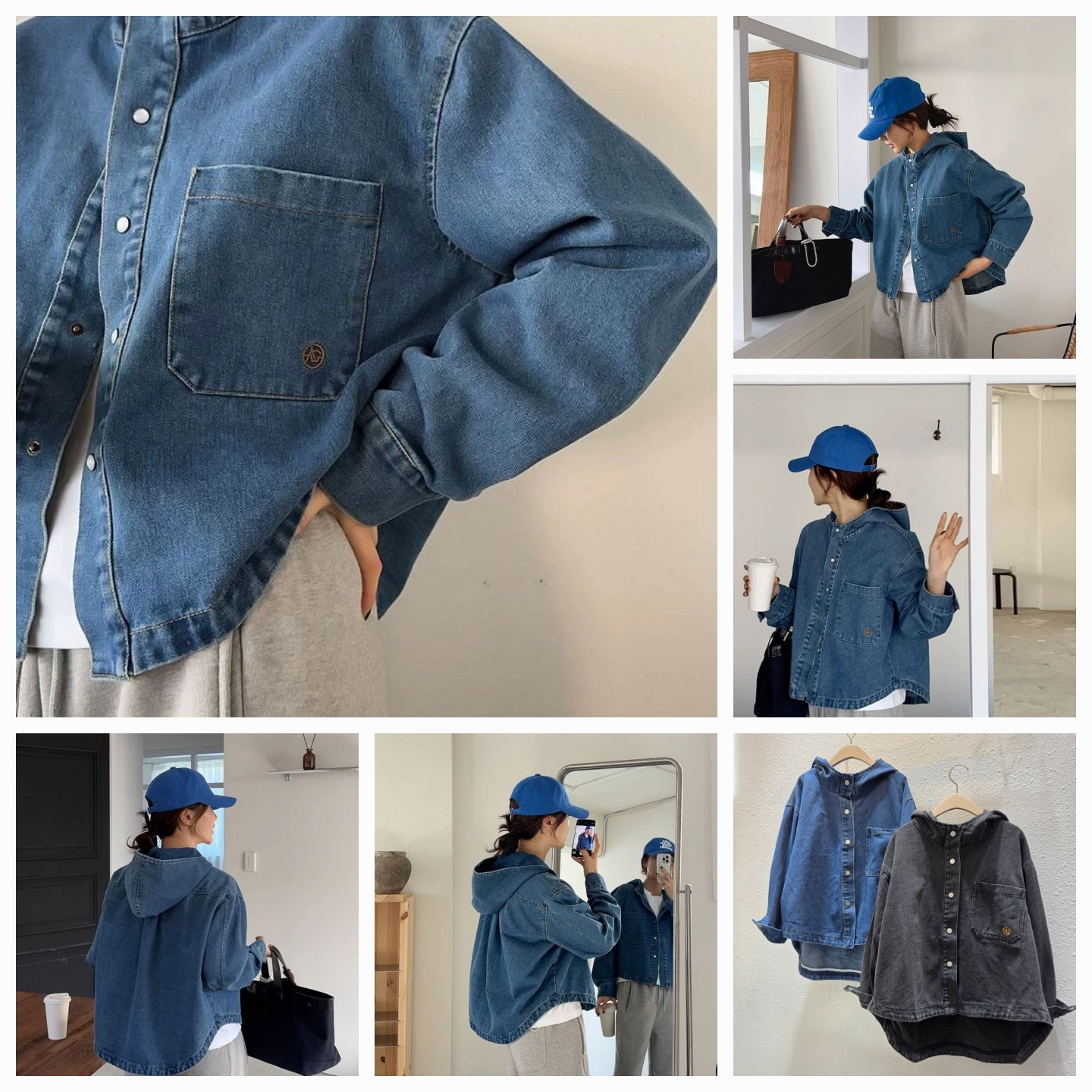 또또 후드 청자켓 데일리 앞뒤언발 루즈핏 진청, FREE(One size) - 상세 이미지 4