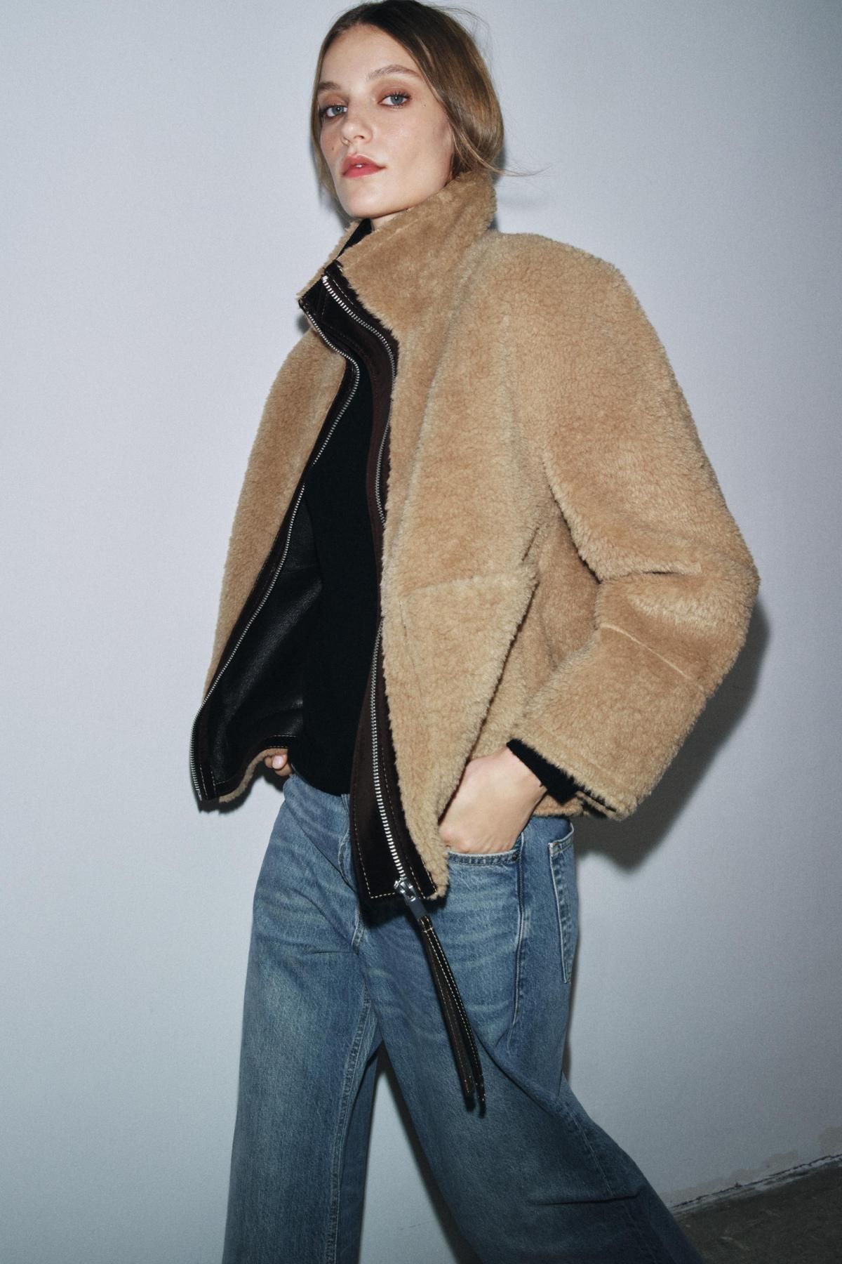 자라 테크니컬 에코퍼 하이넥 더블페이스 무스탕 자켓 3548/242 MID-CAMEL - 상세 이미지 3