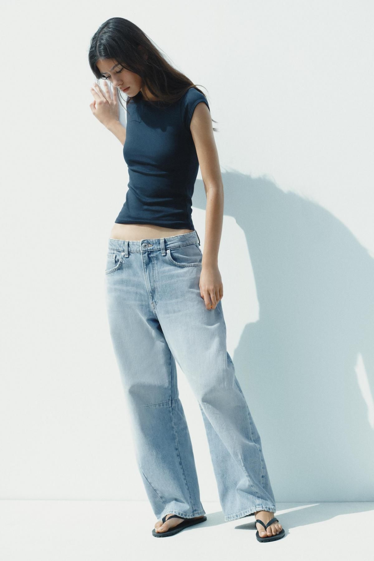자라 슬림핏 스퀘어넥 코튼 모달 반팔 티셔츠 3641/802 NAVY BLUE - 상세 이미지 5