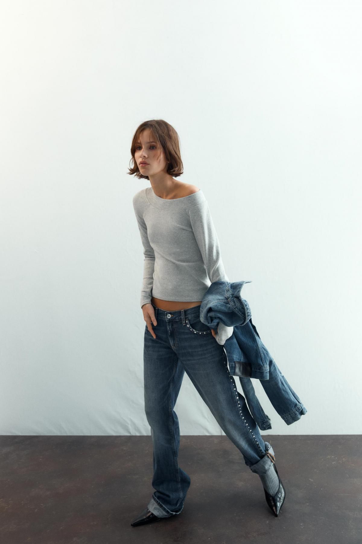 자라 슬림핏 골지 보트넥 라이트그레이 긴팔 티셔츠 3253/842 GREY MARL - 상세 이미지 4