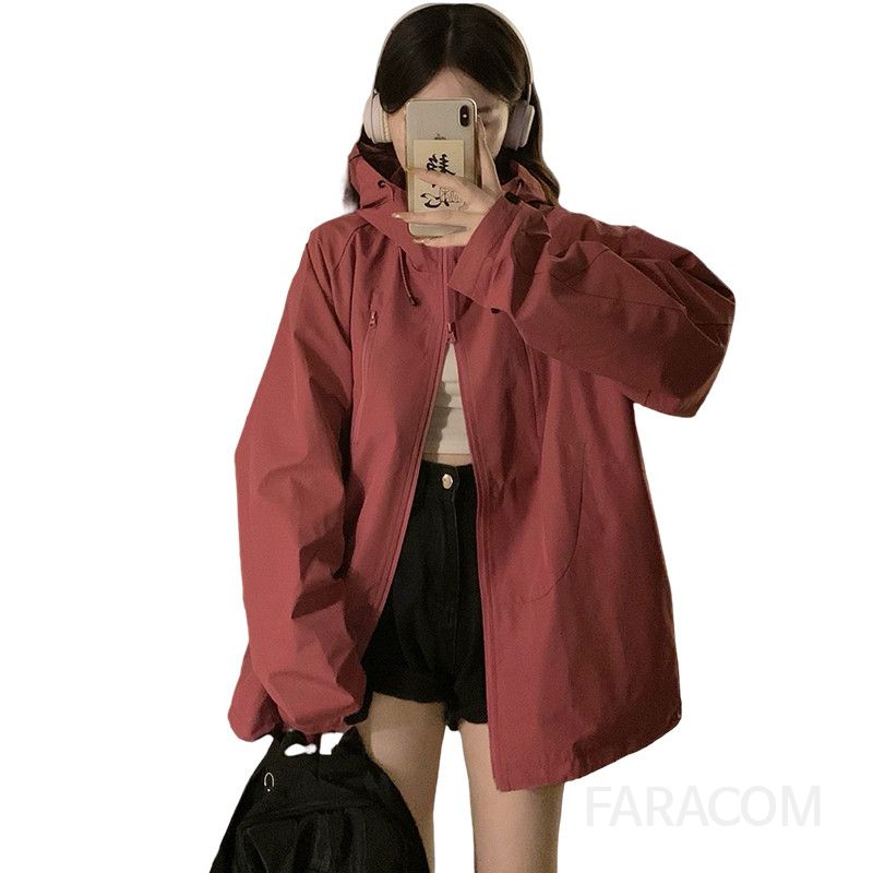 여성 생활방수 방풍 후드 루즈핏 아웃도어 바람막이 자켓 캐주얼 데일리 아노락 점퍼 봄 가을 - 상세 이미지 5