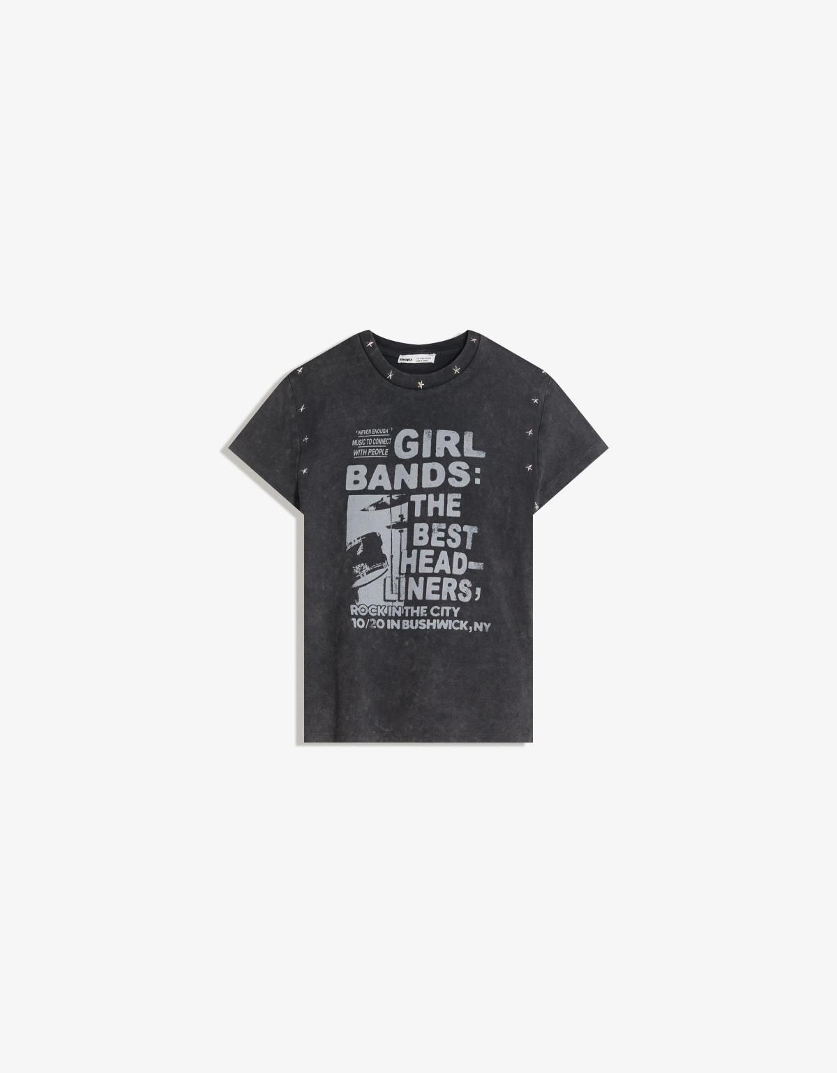 버쉬카 빈티지 그래픽 스터드 반팔 티셔츠 7843/218 DARK GREY - 상품 이미지