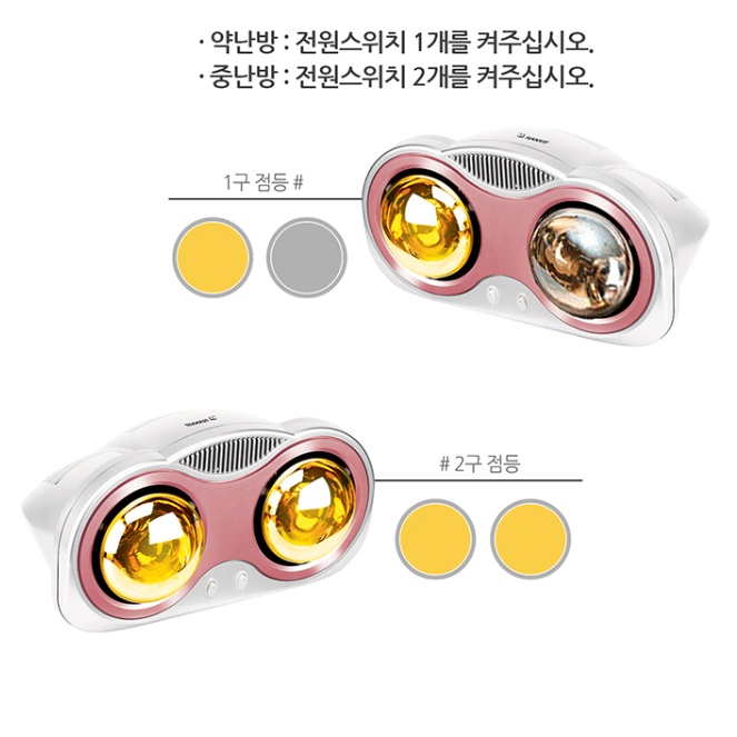 욕실히터 2구 조명히터 핫돌이 개별난방 벽걸이난방기 HV-4222 - 상세 이미지 4