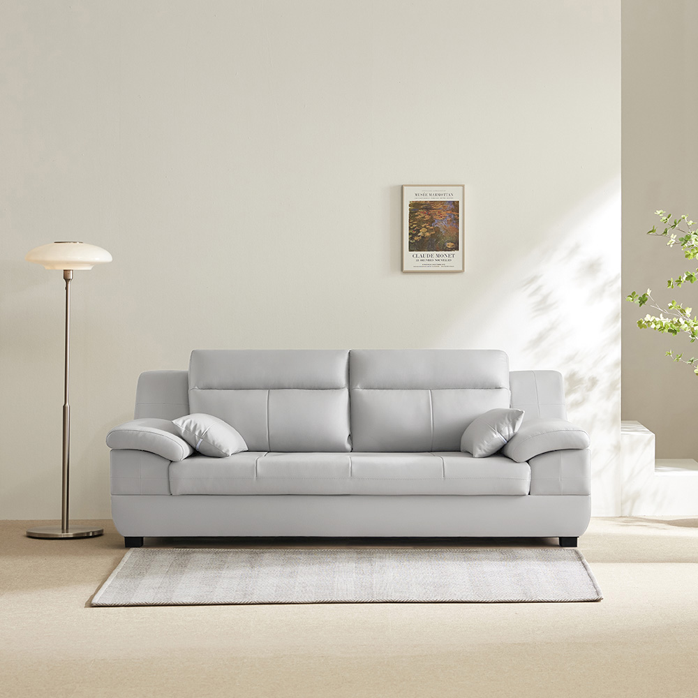 동서가구 천연 면피가죽 테라 소파 스툴미포함, 화이트그레이, 3인용