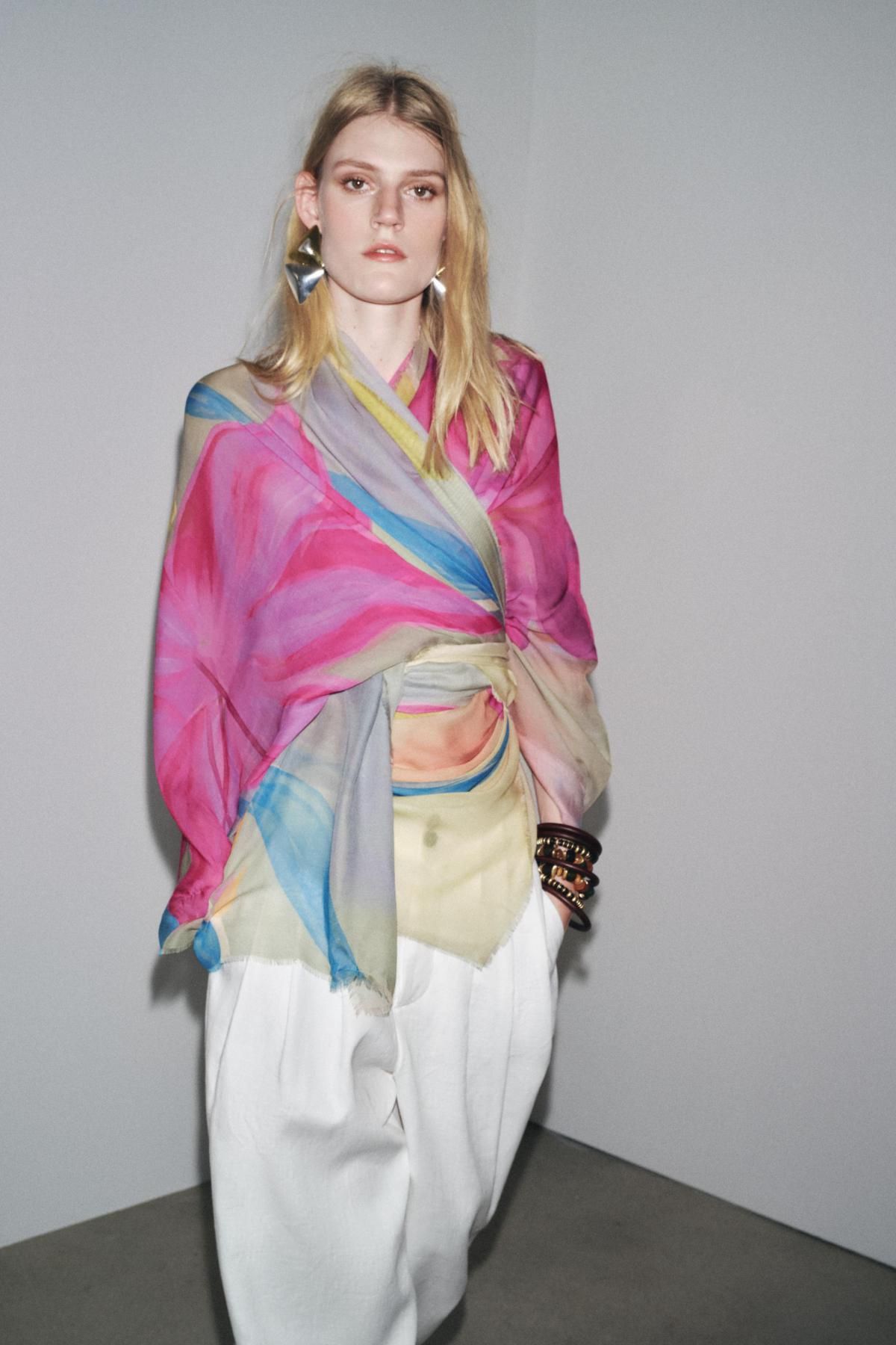 자라 플라워 프린트 MODAL 실크 스카프 4758/205 MULTICOLOURED - 상세 이미지 3