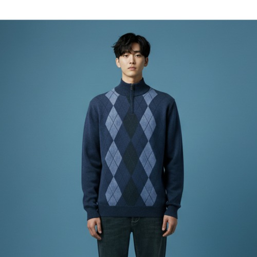 조이마담 MT50016 속기모 배색다이아 반집업 티셔츠 중년남성의류 아빠옷 - 상품 이미지