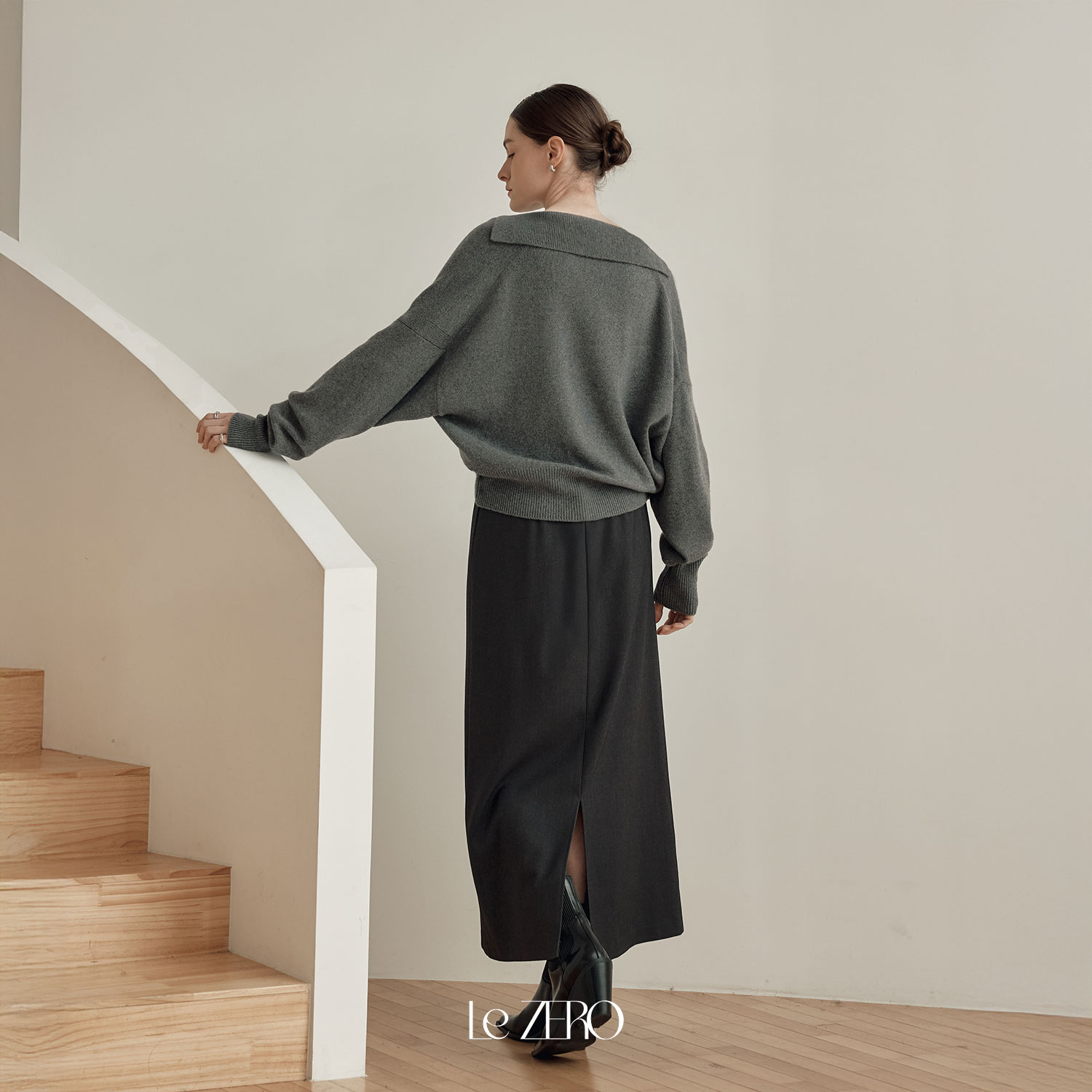 [제로스트릿] 르제로 베이직 롱스커트 LeZERO BASIC LONG SKIRT / CHARCOAL - 상세 이미지 3