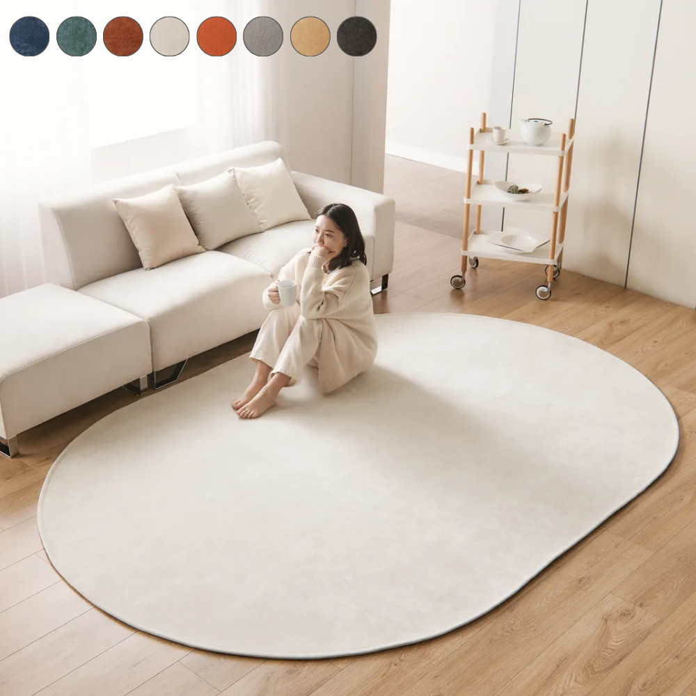 8컬러 14사이즈 포인트 방수러그 주문제작 카페트 크림아이보리, (타원)150x225cm