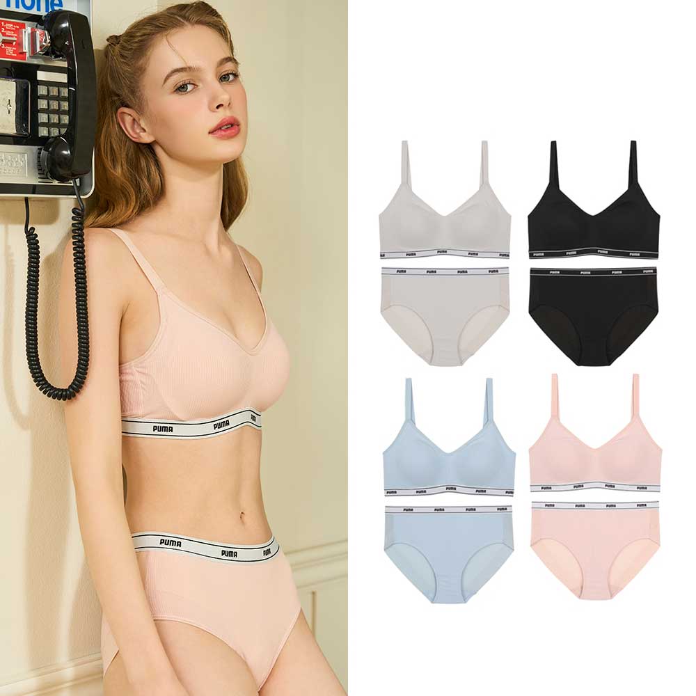 푸마 여성 V라인 골지 삼각컵 브라팬티 4set - 상품 이미지