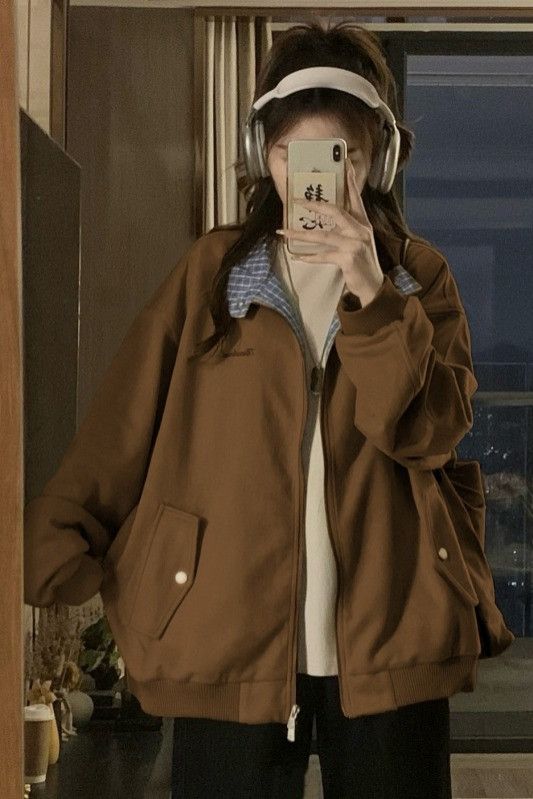 여성 가을 스웨이드 재킷 플레드 스플라이싱 캐주얼 야구점퍼 스타일 트렌디한 데일리 아우터 유니폼 디자인 편안한 착용감 남녀공용 패션 - 상세 이미지 5