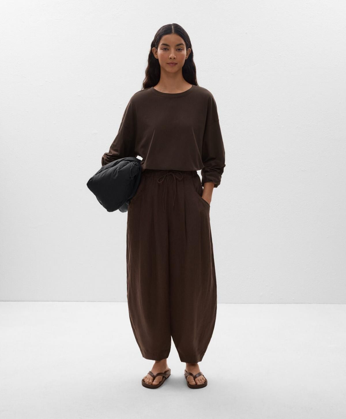 오이쇼 린넨 배기핏 벌룬 팬츠 3304/044 DARKBROWN - 상세 이미지 5