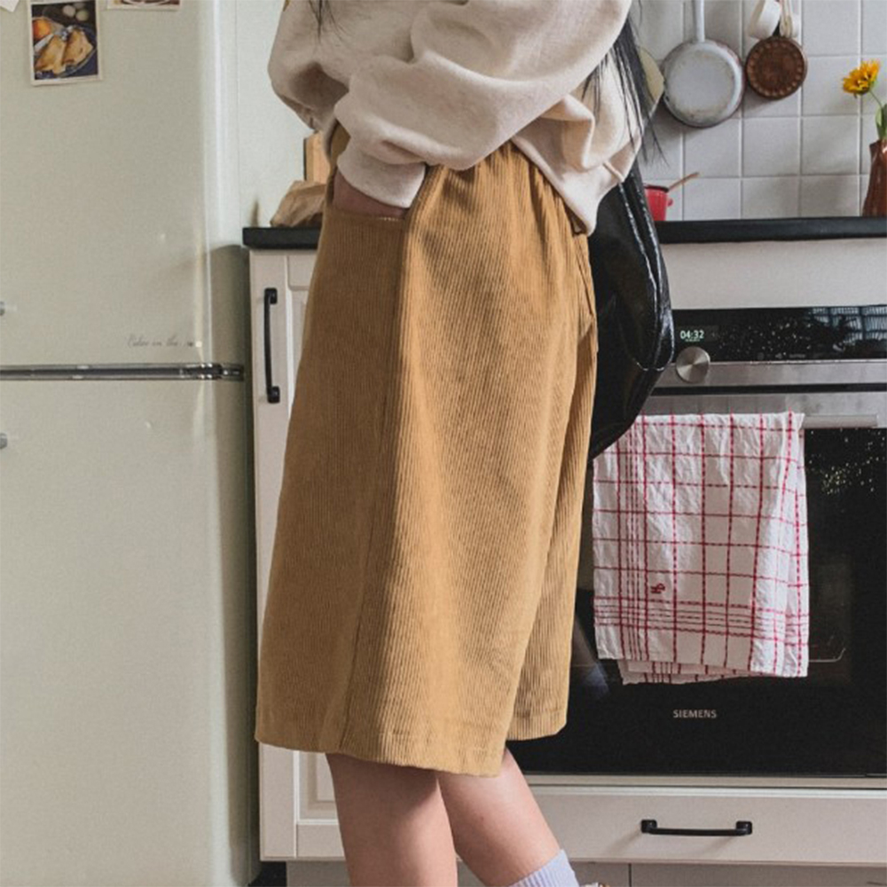 여성골덴반바지 코듀로이반바지 코듀로이팬츠 5부 밴딩 - 상세 이미지 5