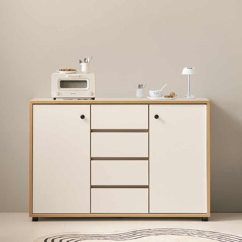 세렌 홈카페수납장 낮은 그릇장 주방보조수납장 하부장 서랍장 1200x400x800mm, 2단, 화이트 - 메인 이미지