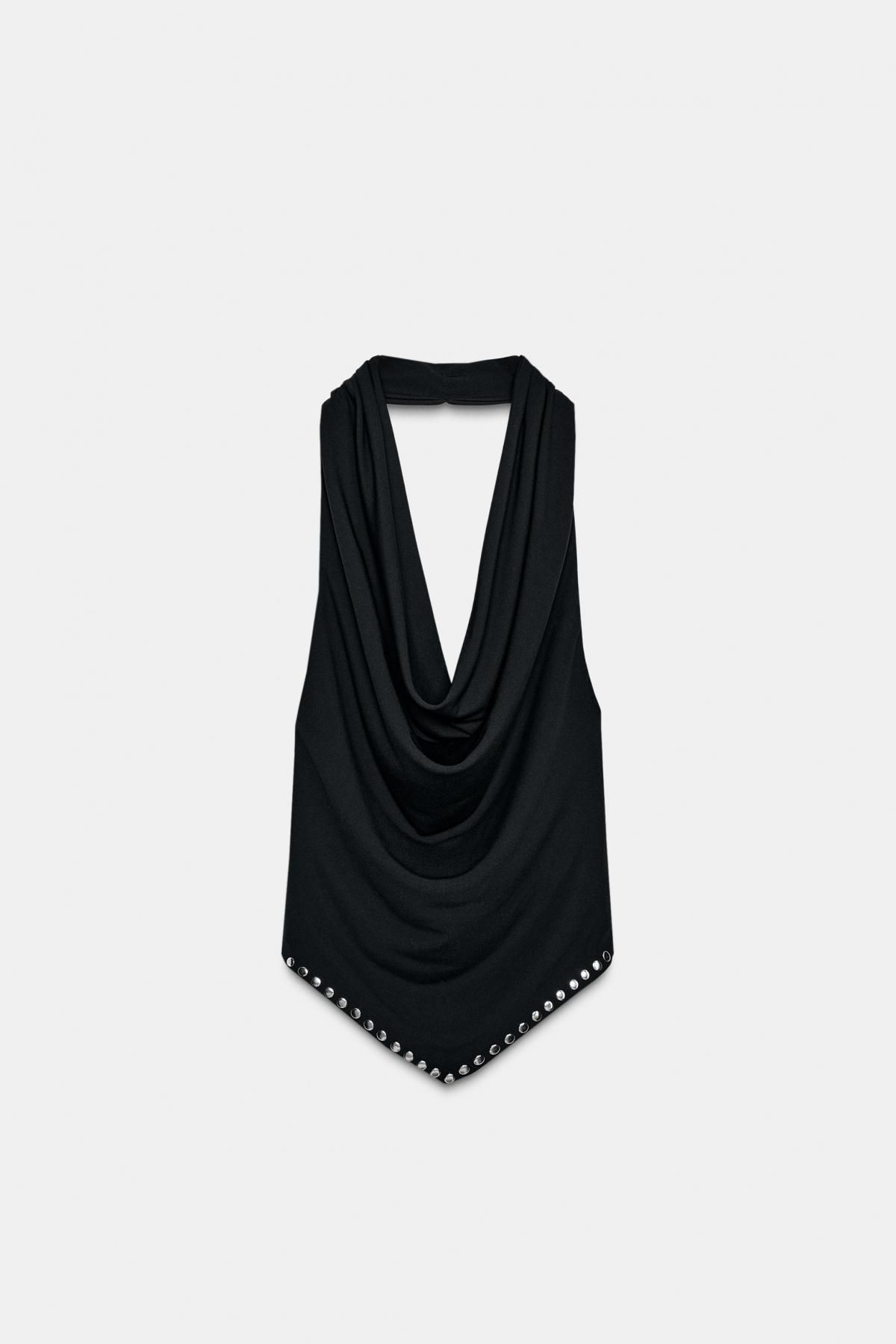 자라 스터드 장식 드레이프 홀터넥 탑 4772/111 BLACK - 메인 이미지