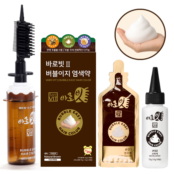 개그우먼 이성미의 바로빗2 염색약세트[전용브러쉬+염모제 5회분] 거품염색 새치커버 흰머리 - 상세 이미지 2