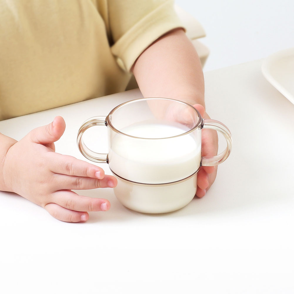 투명 유아 양손 컵 스태킹 어린이 아이 유아용 물컵 - 메인 이미지