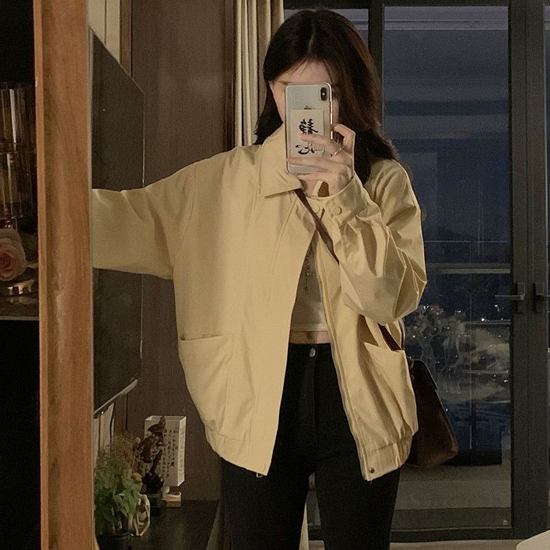 여성 루즈핏 오버핏 카라 자켓 점퍼 바람막이 간절기 아우터 데일리 캐주얼 빅사이즈 캠퍼스룩 베이직 봄 가을 - 상세 이미지 4