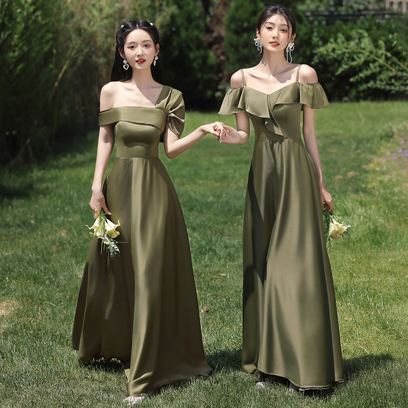 드레스 이브닝 들러리 빅사이즈 스냅 연주회 의상 스몰웨딩 연말파티 오프숄더 셀프 스타일 A 미디 XS - 상품 이미지