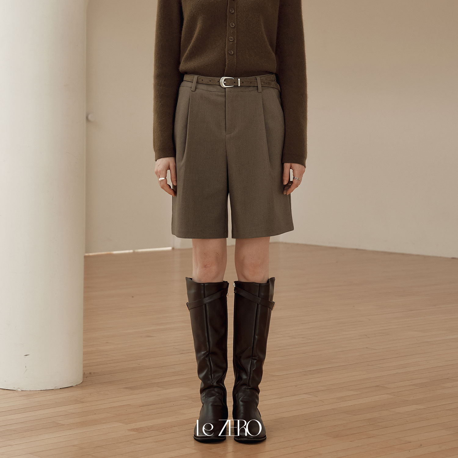 [제로스트릿] 르제로 벨트 버뮤다 팬츠 LeZERO BELT BERMUDA PANTS / BROWN - 상품 이미지