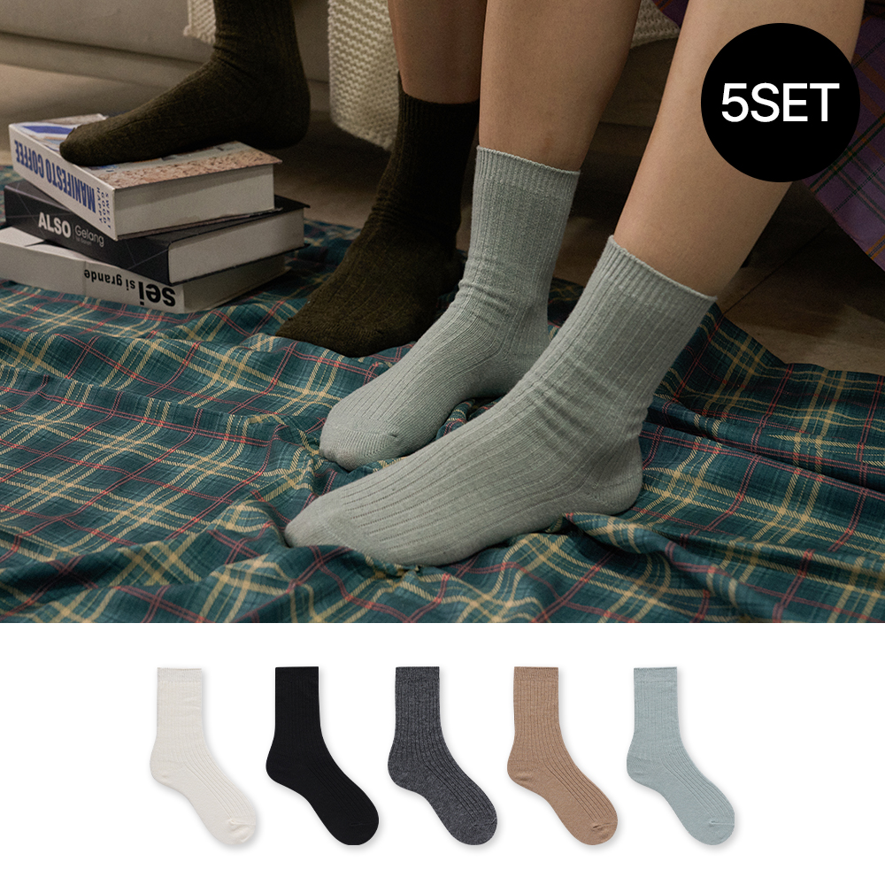 싹스탑 5켤레 여성 울 골지 겨울 두꺼운 따뜻한 보온 장목 양말 - 상품 이미지