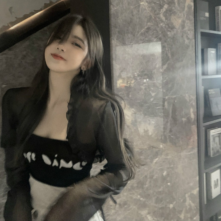 볼레로 시스루 가디건 프리사이즈 여성 패션 경량 저고리 긴팔 고스룩 블랙 프리 사이즈 - 상세 이미지 4