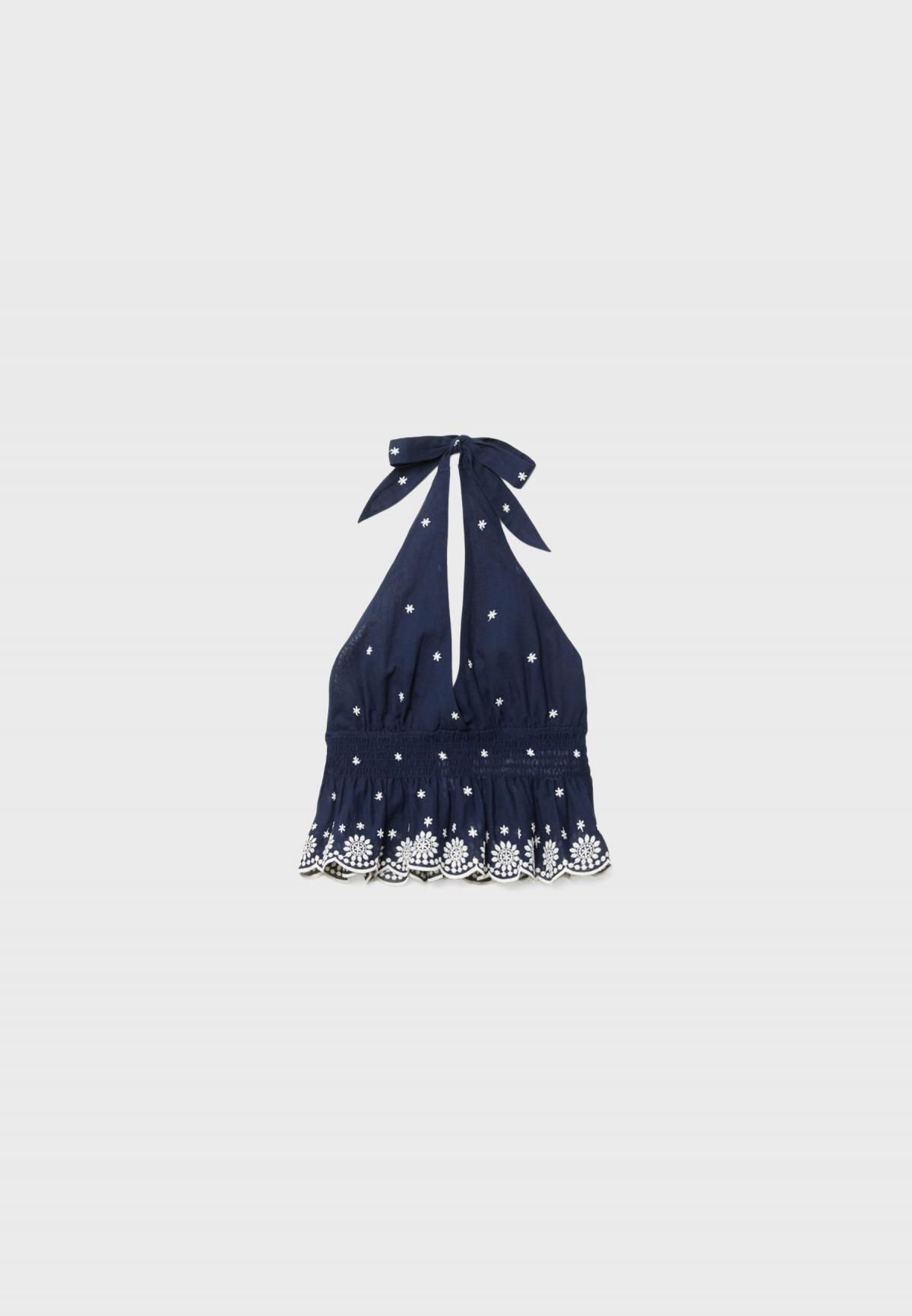 스트라디바리우스 페미닌 배색 자수 홀터넥 탑 6060/707 NAVY BLUE - 상품 이미지