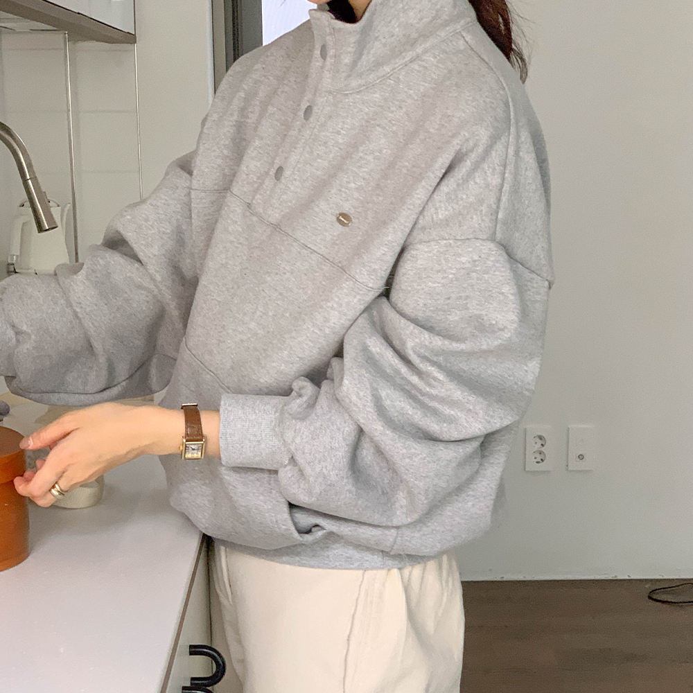 회색 여성기모맨투맨 가을 간절기 긴팔면티 기모 맨투맨 - 상세 이미지 4