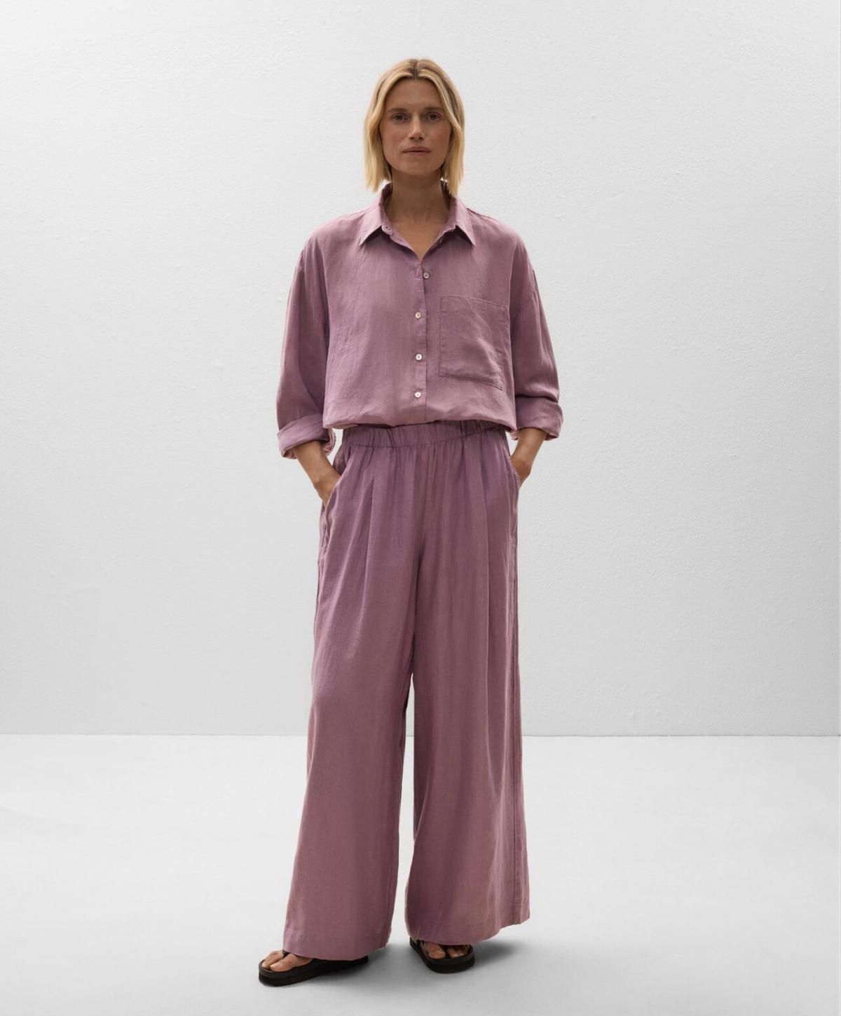 오이쇼 린넨 오버핏 긴팔 셔츠 1080/313 WASHEDMAUVE - 상세 이미지 3