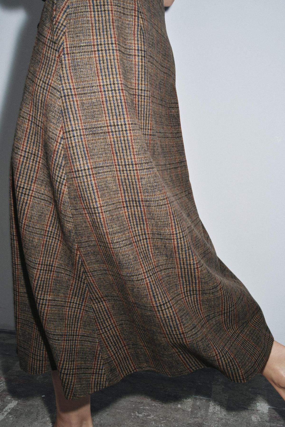 자라 체크 울 블렌드 플리츠 미디 스커트 9246/086 BROWN-BLUE - 상세 이미지 4