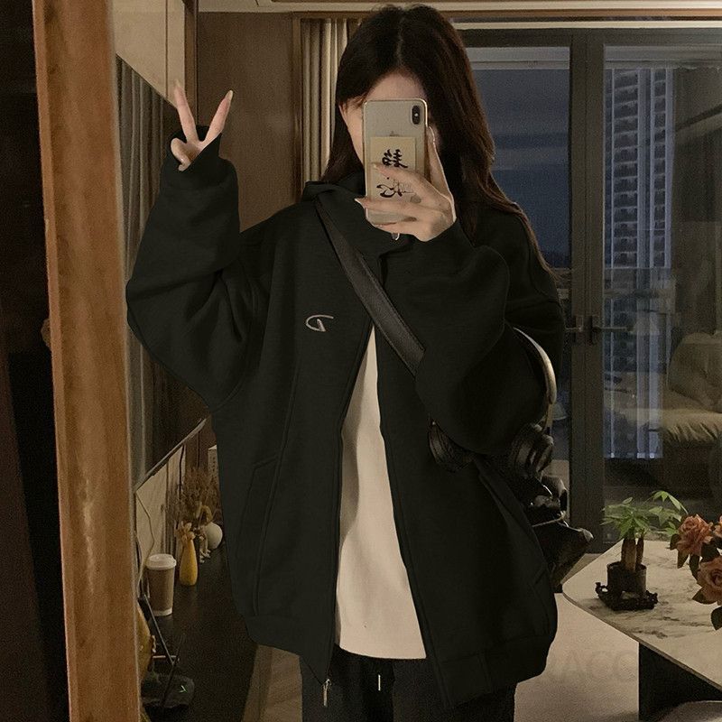 여성 빅사이즈 오버핏 후드집업 점퍼 자켓 루즈핏 캐주얼 스트릿 아우터 가을 간절기 - 상세 이미지 3