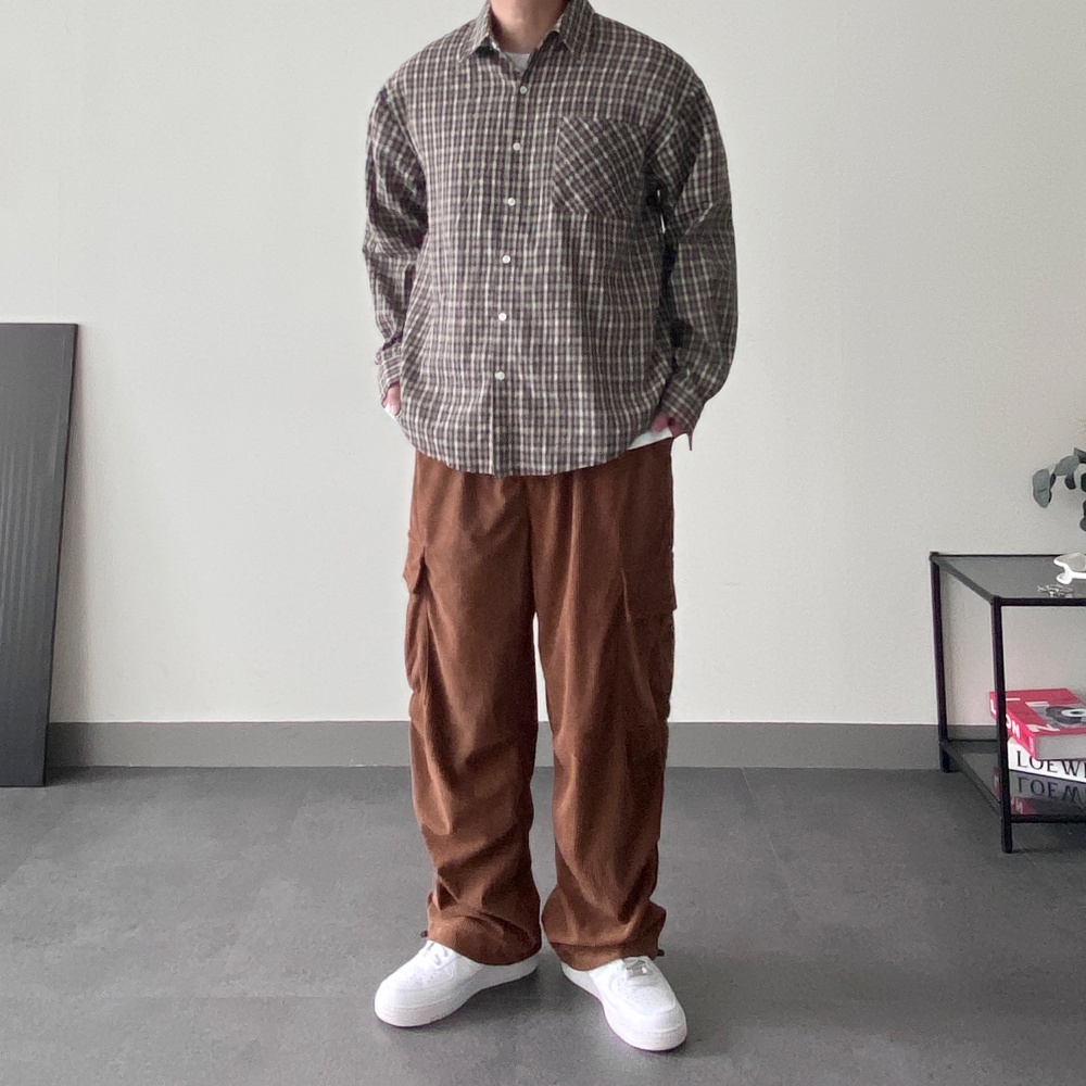 코듀로이 카고 건빵 파라슈트팬츠 밴딩 남자와이드바지 벌룬 편한 통바지 이미지 7
