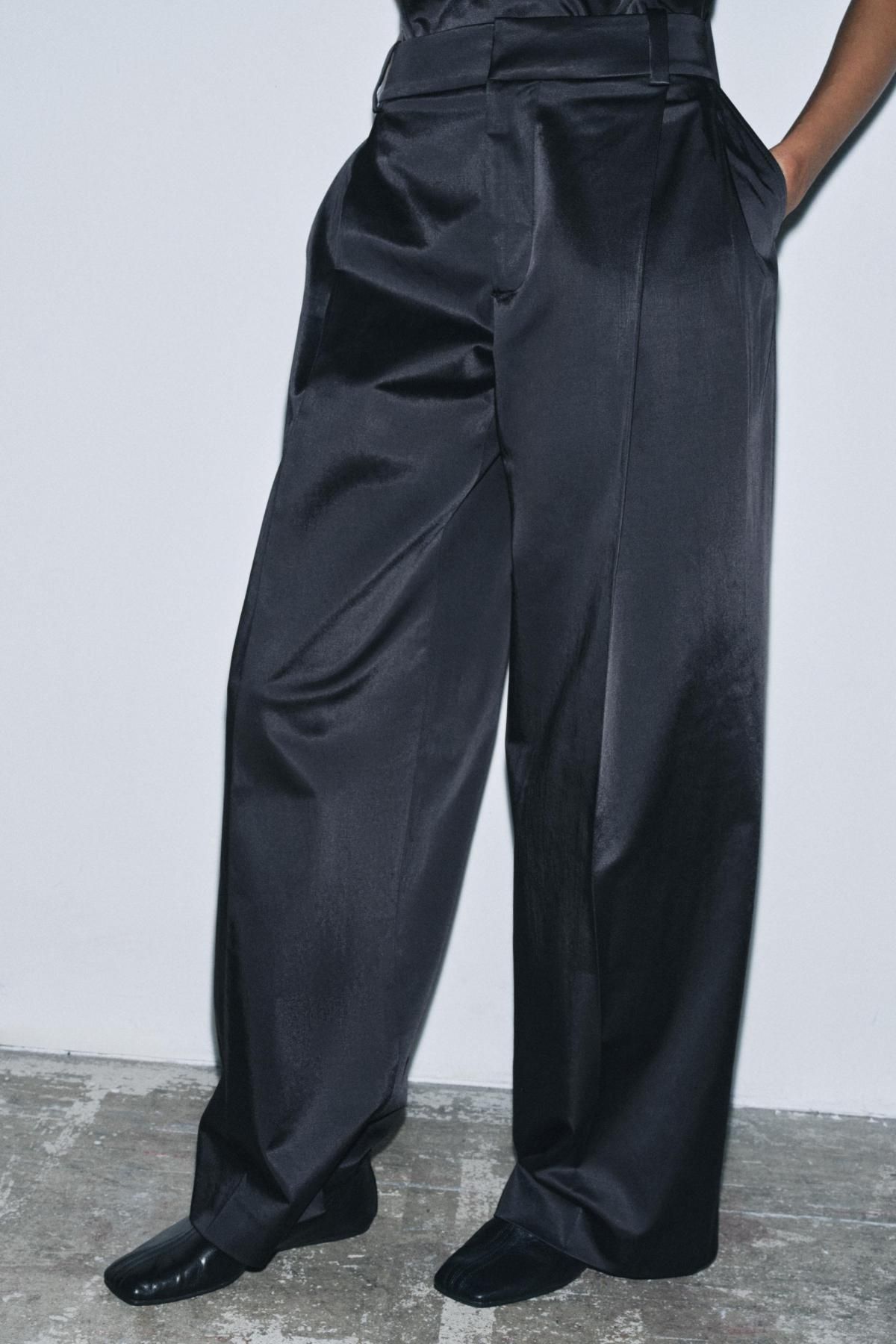 자라 테크니컬 새틴 와이드 슬랙스 팬츠 9213/242 BLACK - 상품 이미지