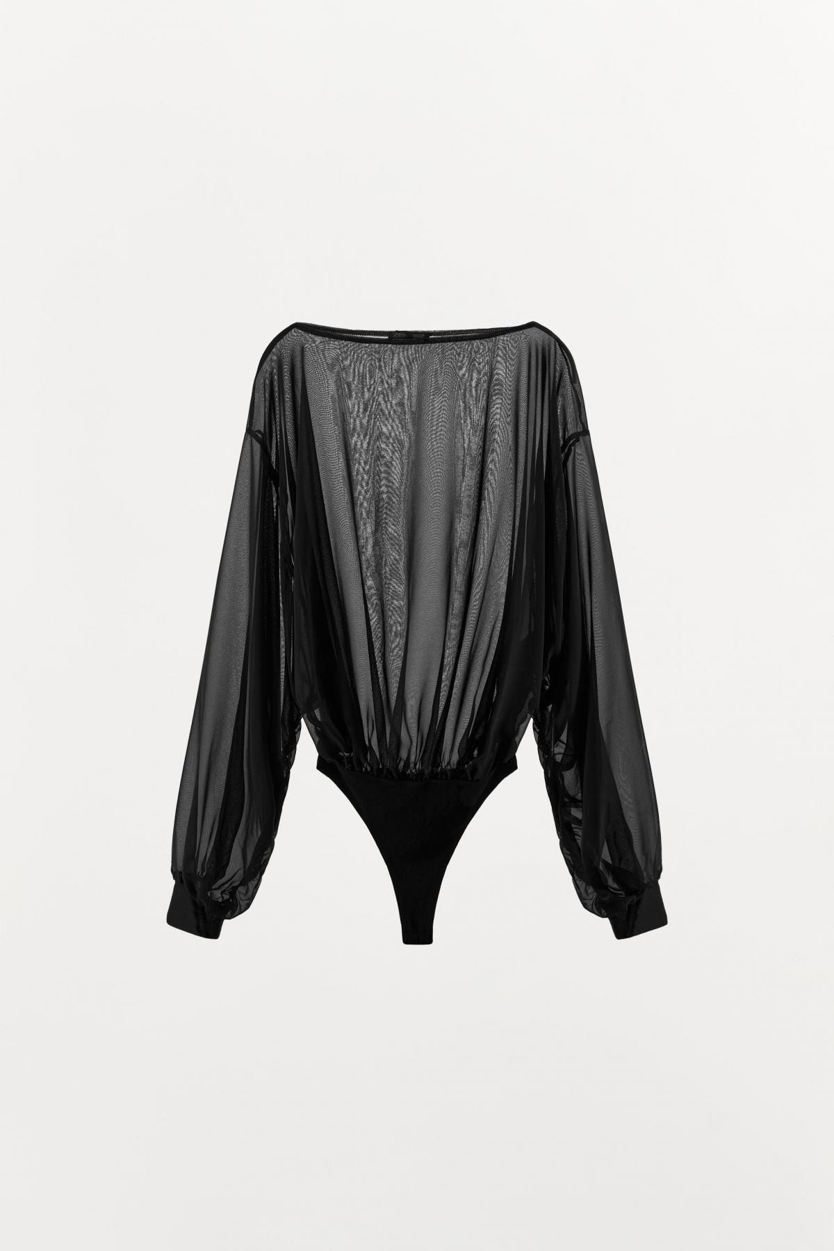 자라 시스루 보트넥 롱슬리브 바디수트 6050/816 BLACK - 상품 이미지