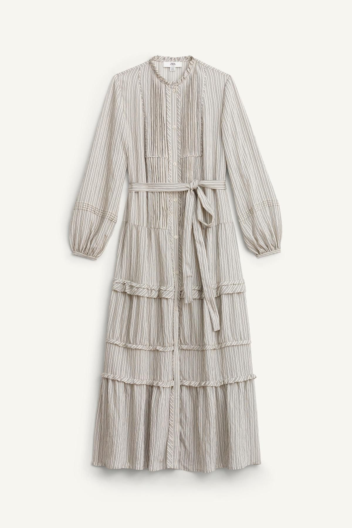 자라 한정판 로맨틱 벨트 롱 원피스 8444/739 STRIPED - 메인 이미지